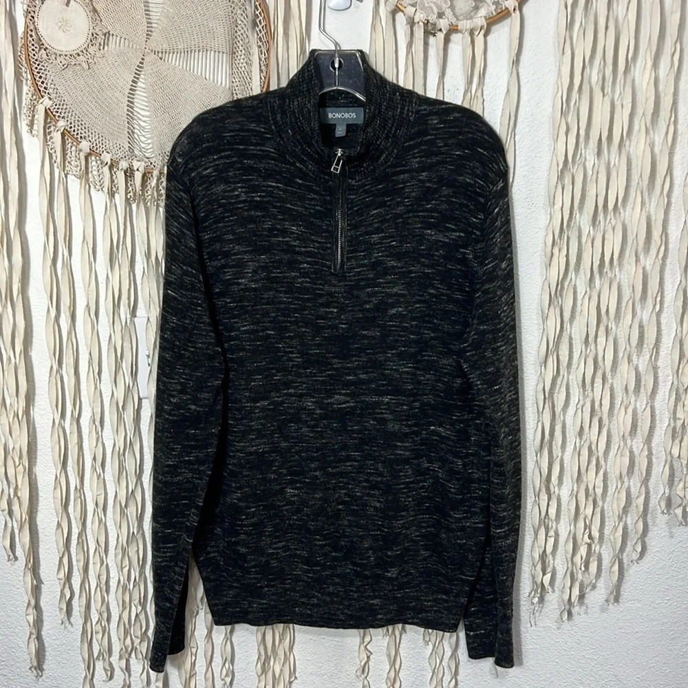 Bonobos Cotton/Cashmere Gray Variegated Knit Quarter Zip Pullover Size M